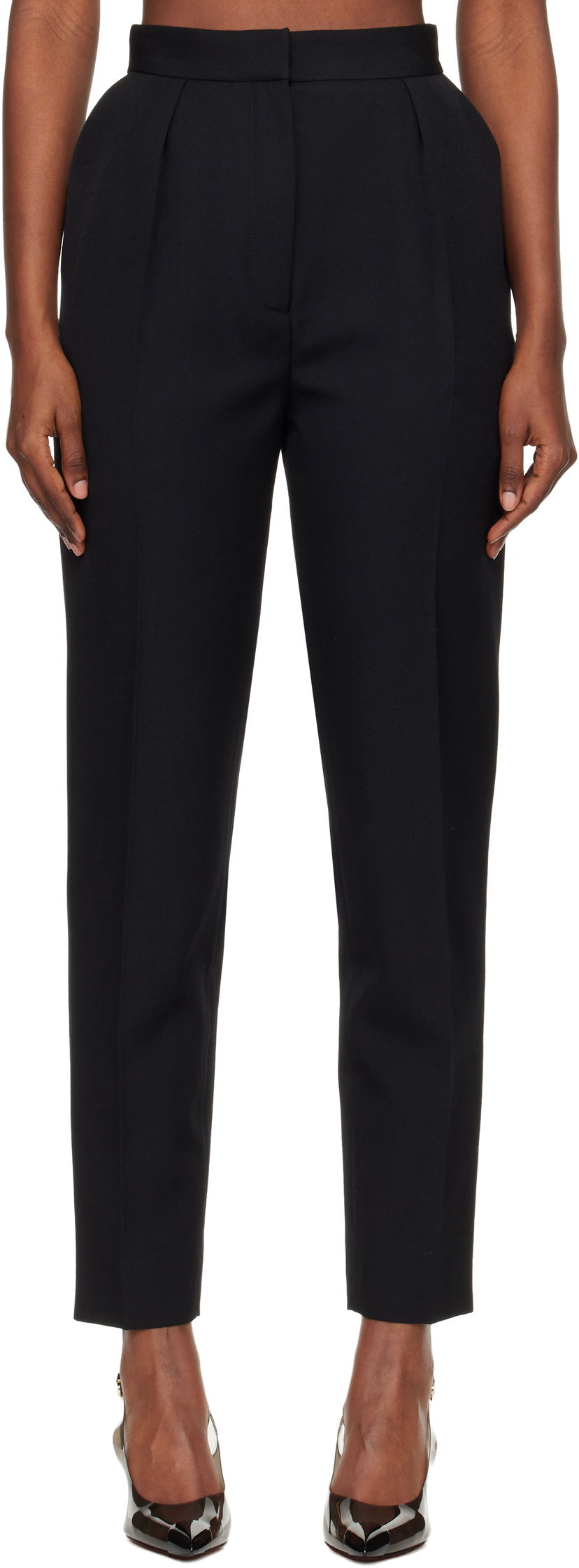 Панталони Balmain High-Waisted Grain de Poudre Trousers Черно | FF1PN190WC09