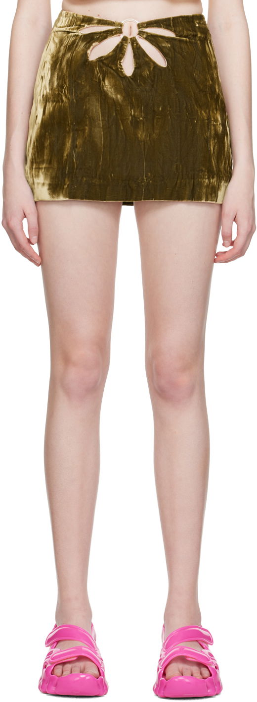 Пола Collina Strada Collina Strada Flower Cutout Velvet Miniskirt Зелено | XX7117 CRUSHED VELVET, 0