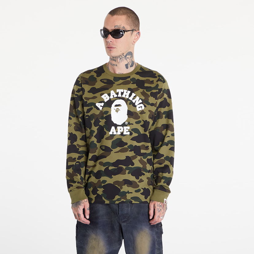 Тениска BAPE A BATHING APE 1St Camo College Long Sleeve Tee Green Зелено | 001LTK801008M GRN