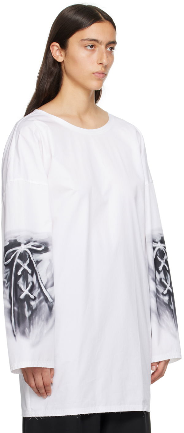 Тениска We11done Raw Edge Graphic Long Sleeve T-Shirt Бяло | WD-SH3-23-185-U-WH, 1