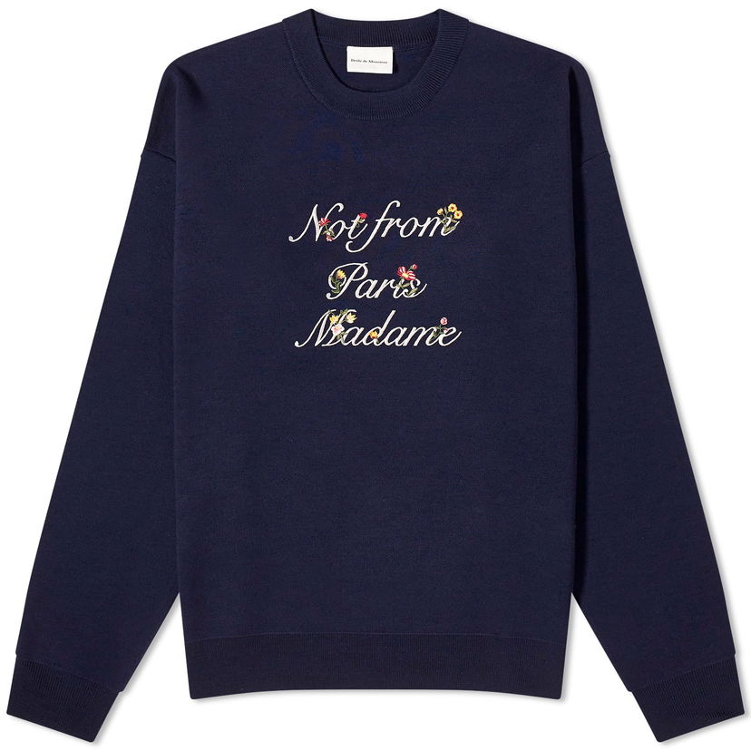 Суитчър Drôle de Monsieur Floral Logo Crewneck Sweatshirt Тъмно синьо | C-PO133-WO007-NY