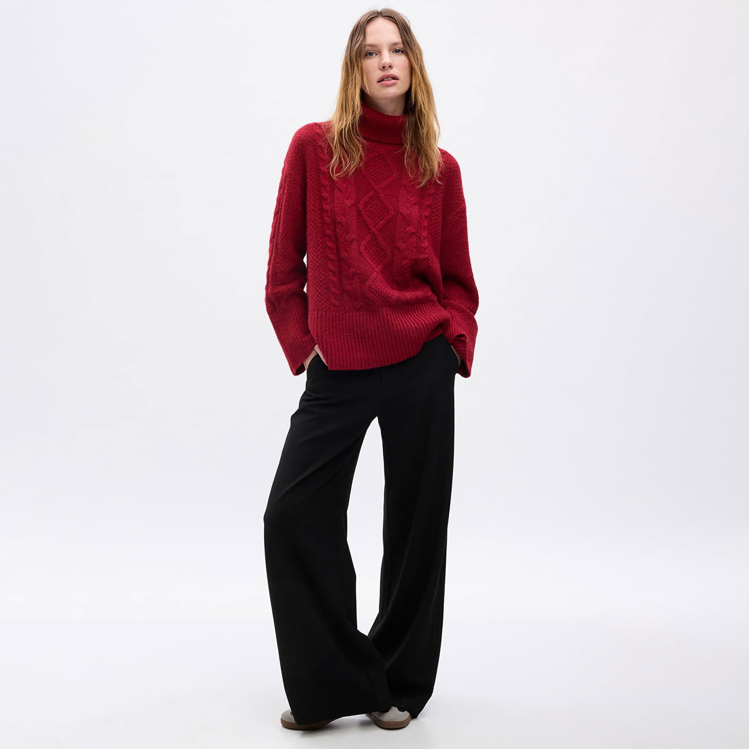 Пуловер GAP Sweater Tneck Cable Sled XXS Червено | 815134-01, 0