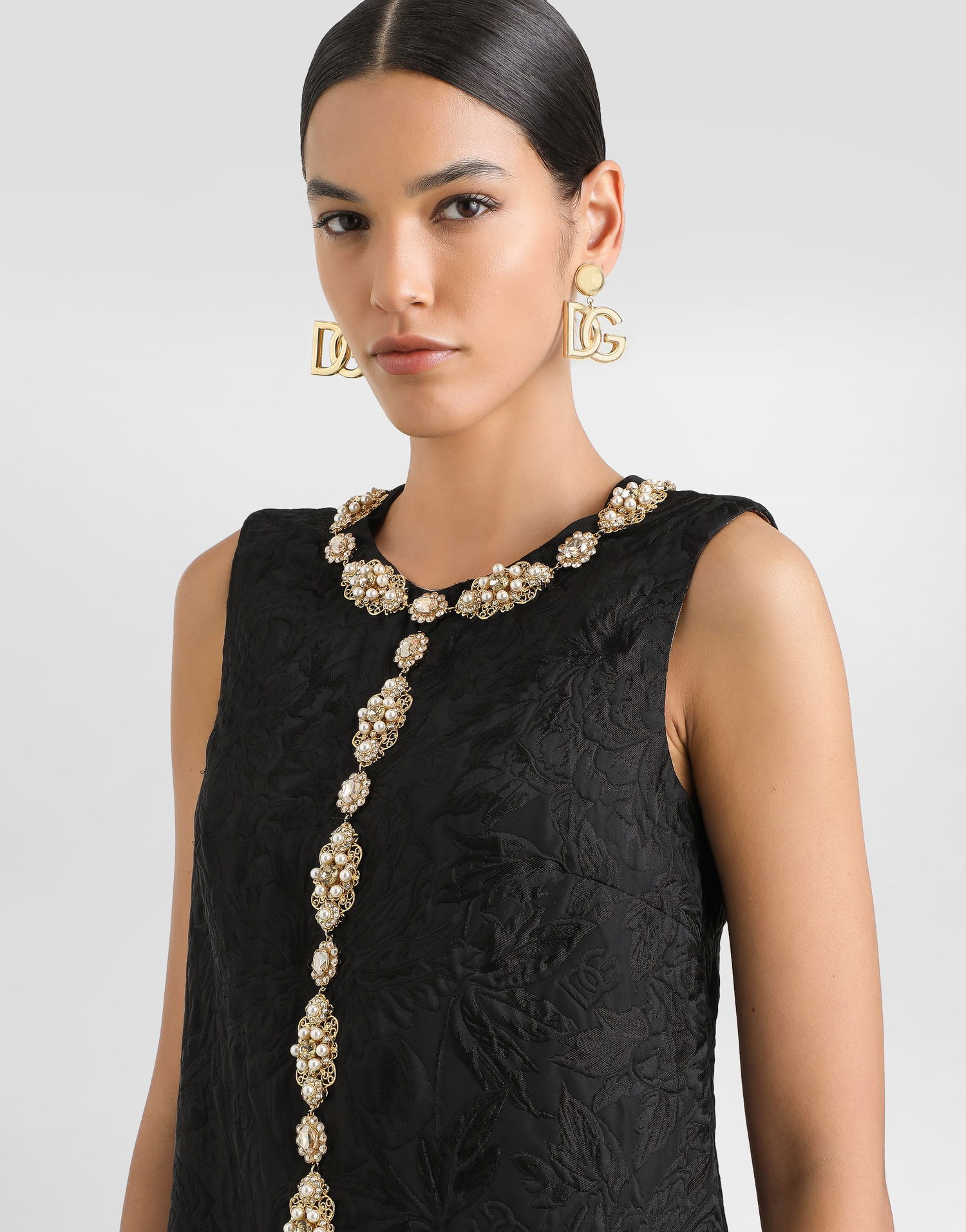 Pокля Dolce & Gabbana Dolce & Gabbana Brocade Peony Dress with Jeweled Embellishments Черно | F6AMRZHJMQON0000, 1