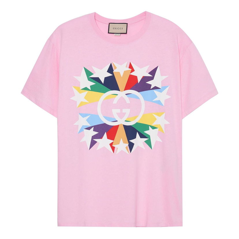 Тениска Gucci Star Print Cotton T-Shirt Розово | 548334-XJDNH-5904