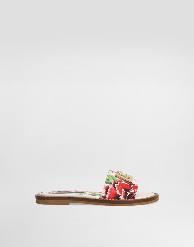Dolce & Gabbana Canvas Sliders with Flower and DG Logo