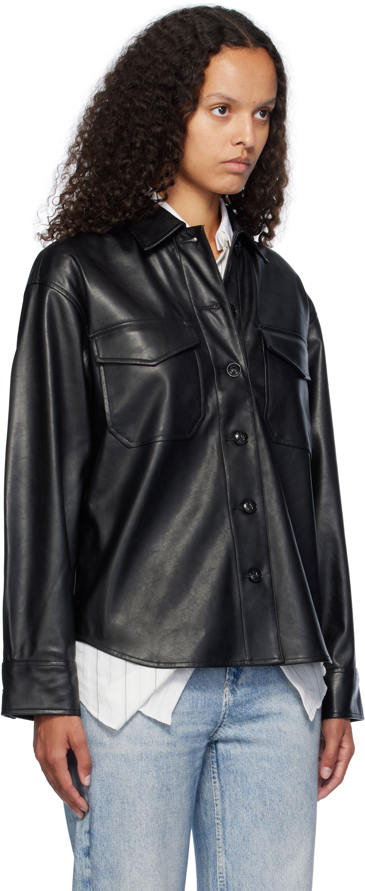 Риза rag & bone Rag & Bone Camilla Faux-Leather Shirt Черно | WCW24FA001GR01, 1