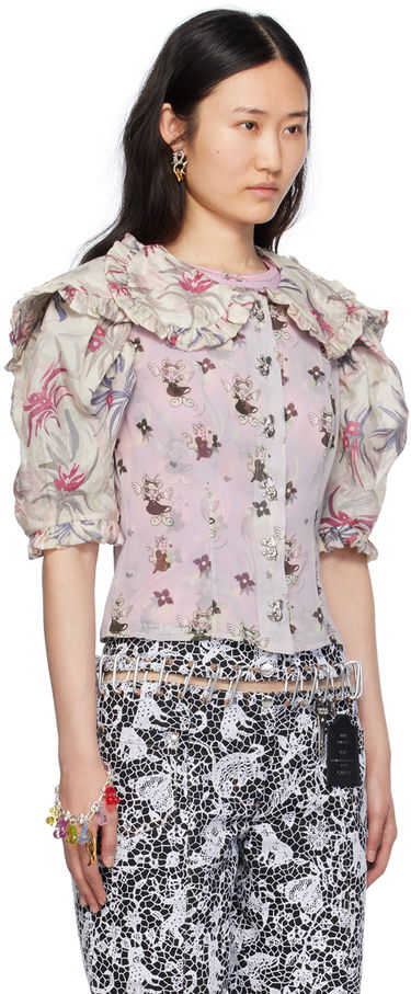Риза Chopova Lowena Floral Print Blouse With Large Collar Лилаво | 2215, 1