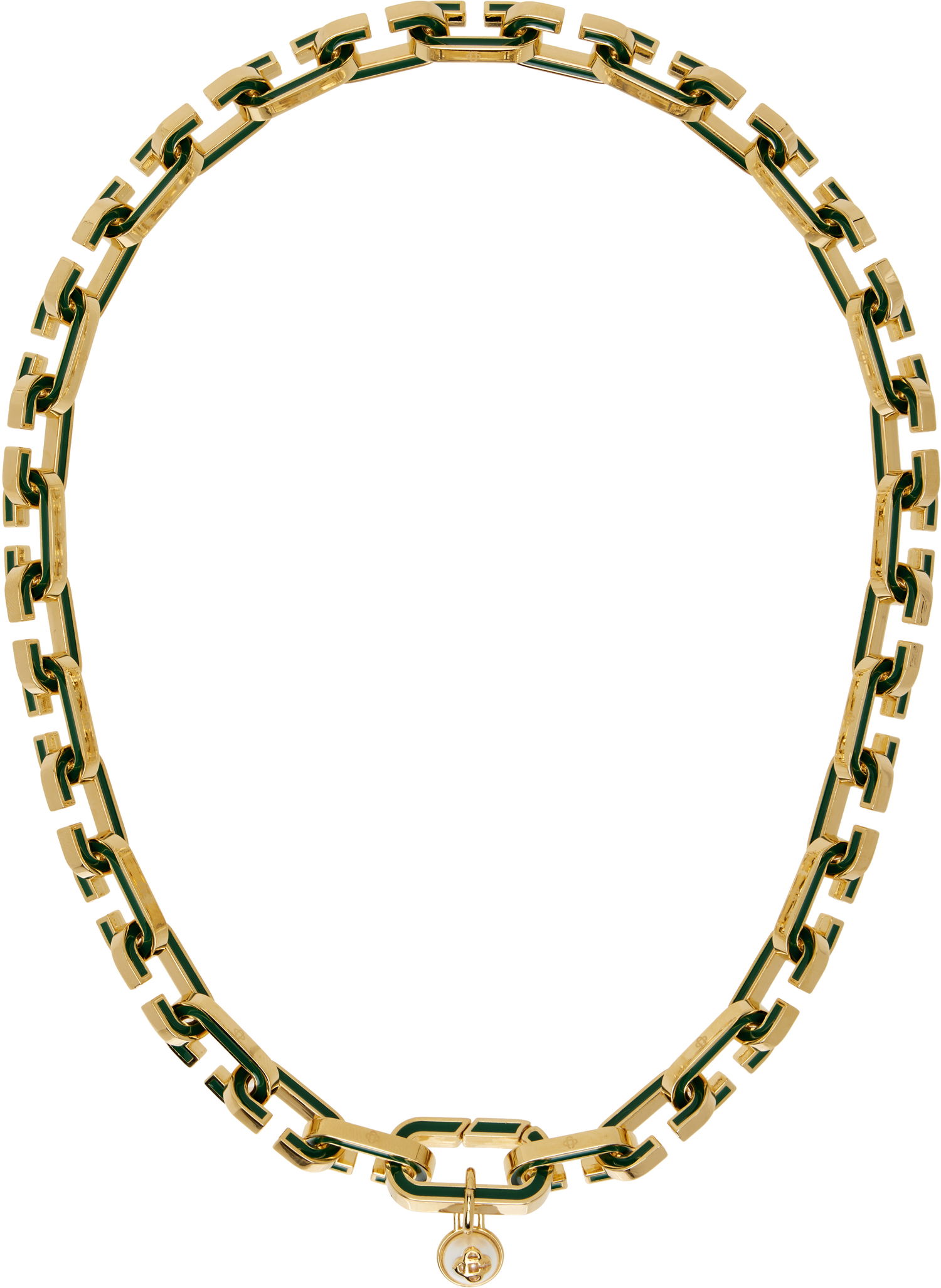 Колие Casablanca Gold-Tone Green Enamel 'C' Link Necklace Металик | A-AW25-JW-298-01, 0