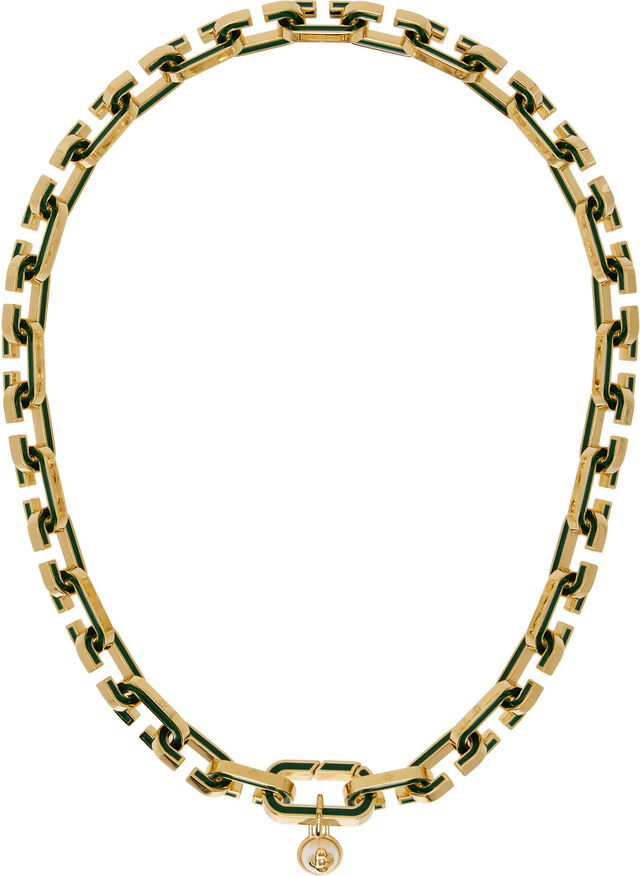 Gold-Tone Green Enamel 'C' Link Necklace