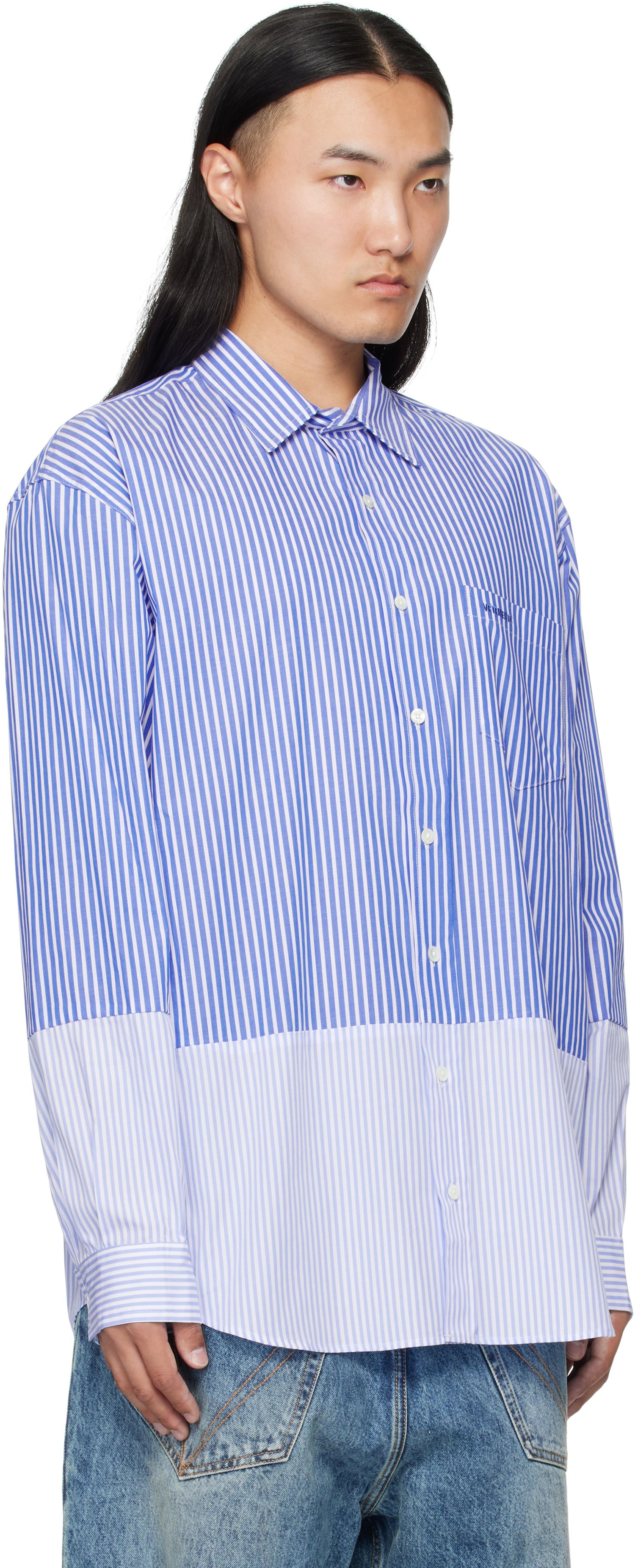 Риза VETEMENTS VETEMENTS Splitted Striped Shirt Синьо | UH76SH630SL, 1