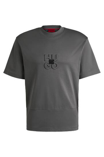 Тениска BOSS HUGO Men's Interlock Cotton T-Shirt with Stacked Logos Сиво | 50535499, 0