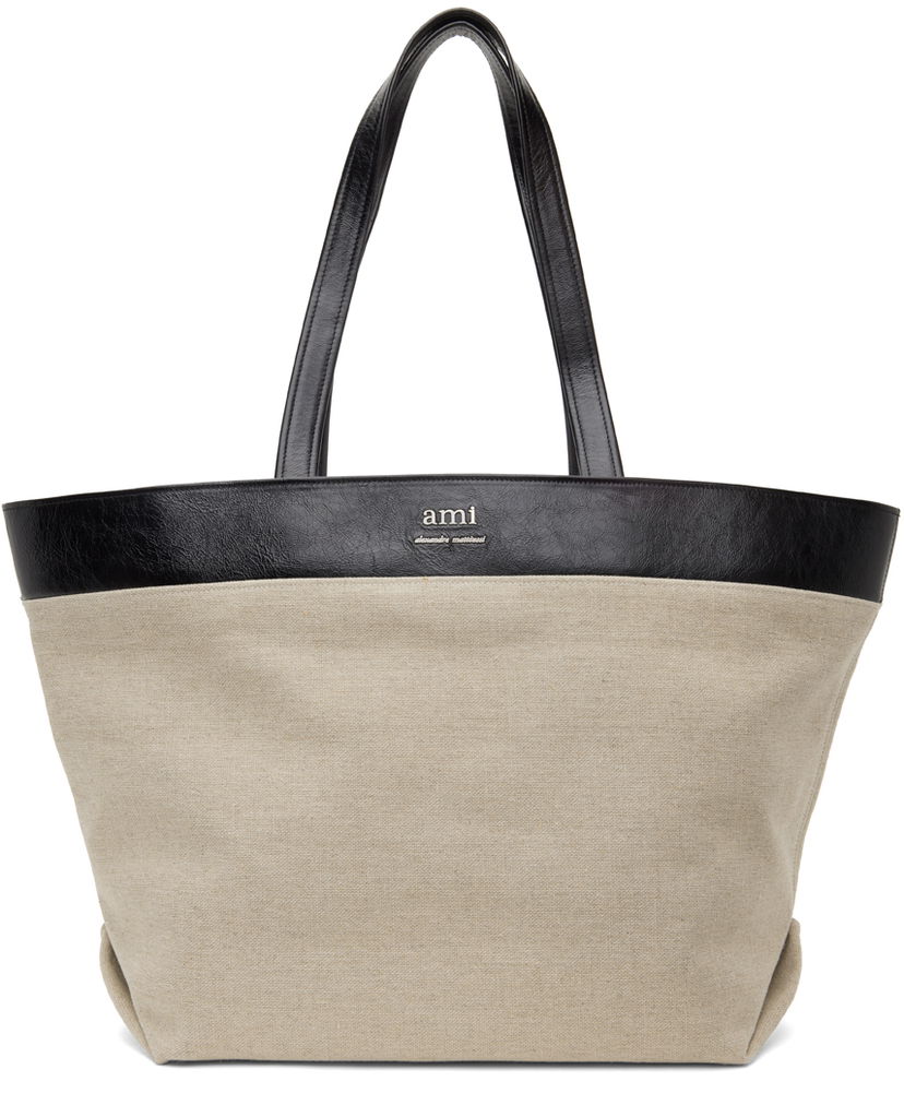 Голяма пазарска чанта AMI Paris East West Shopping Tote Bag Бежово | ULL506.AW0037