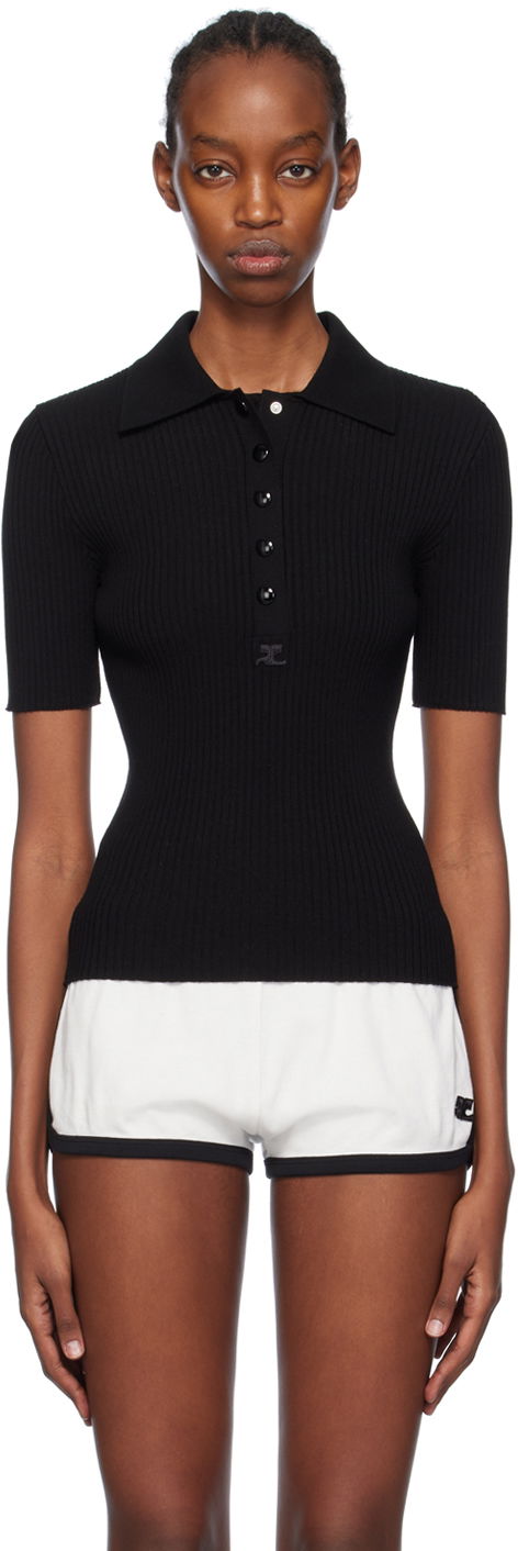 Поло тениска Courrèges Fitted Knit Polo Shirt Черно | 124MPO017FI0001, 0