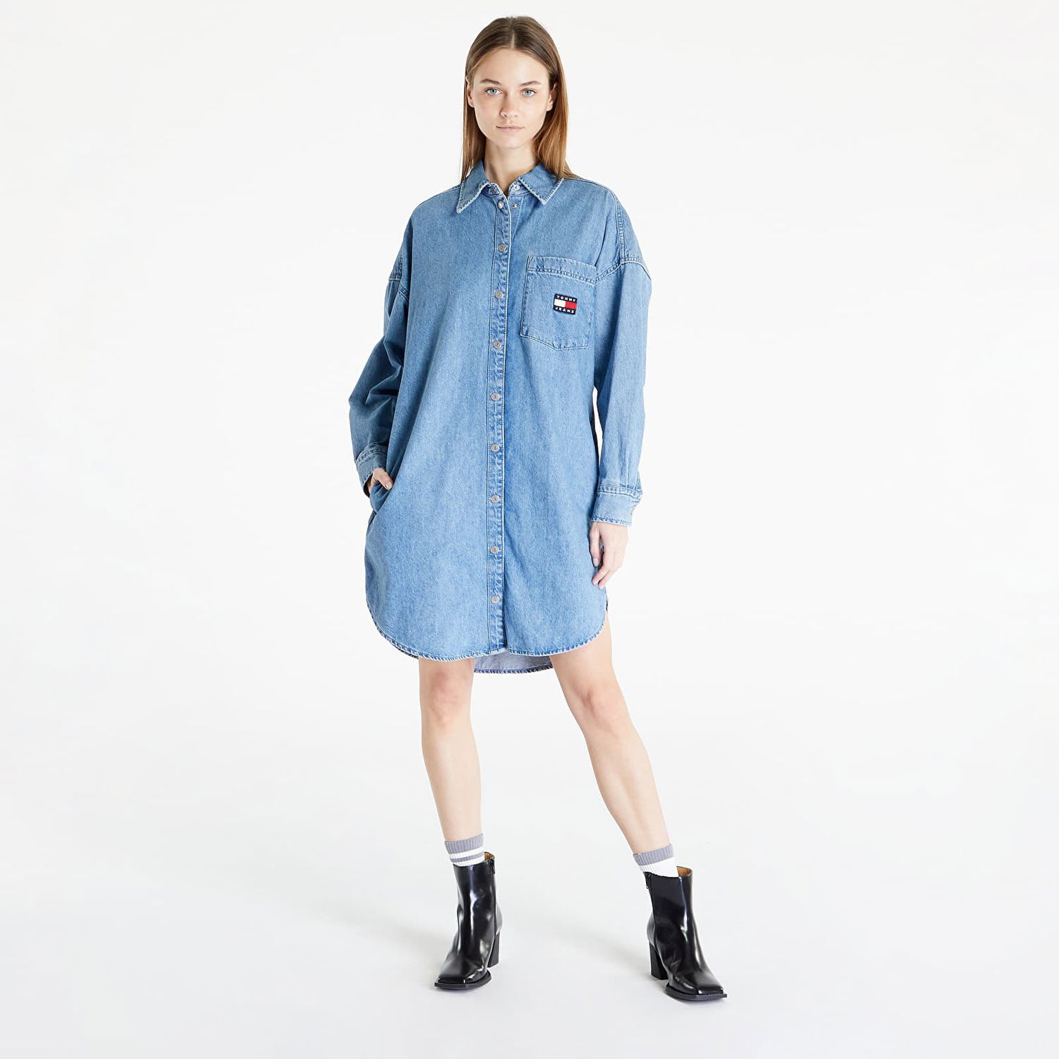 Pокля Tommy Hilfiger Badge Denim Shirt Dress Синьо | DW0DW15180 1A5, 0