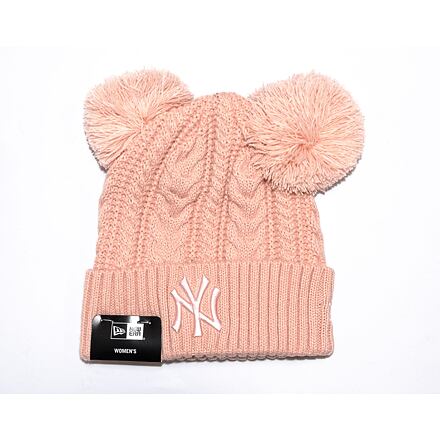 MLB Womens Double Pom Cuff Beanie New York Yankees Blush Pink