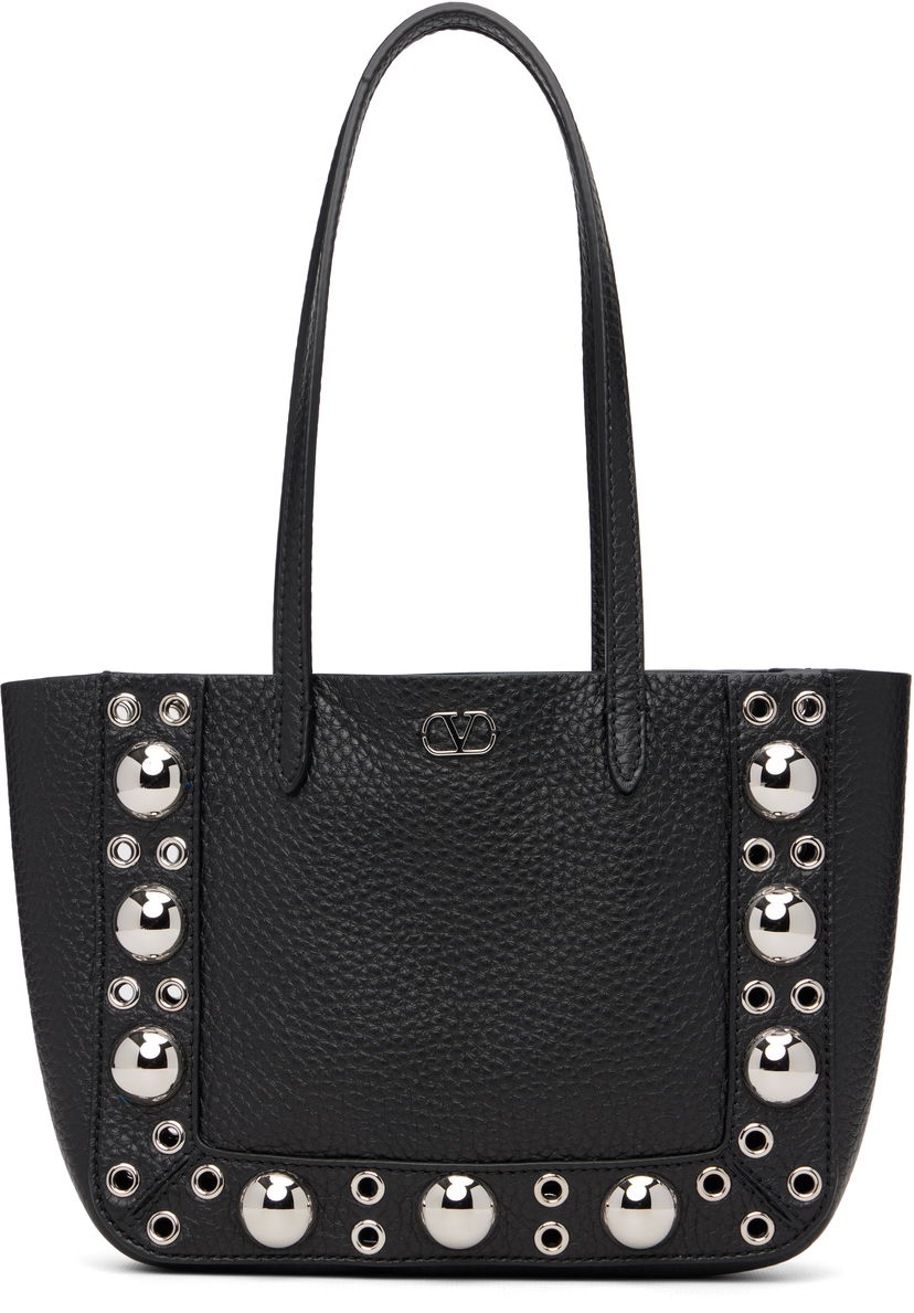 Голяма пазарска чанта Valentino Valentino Garavani Pebbled Leather Studded Mini Nellcôte Tote Черно | 7W2B0R89MJL