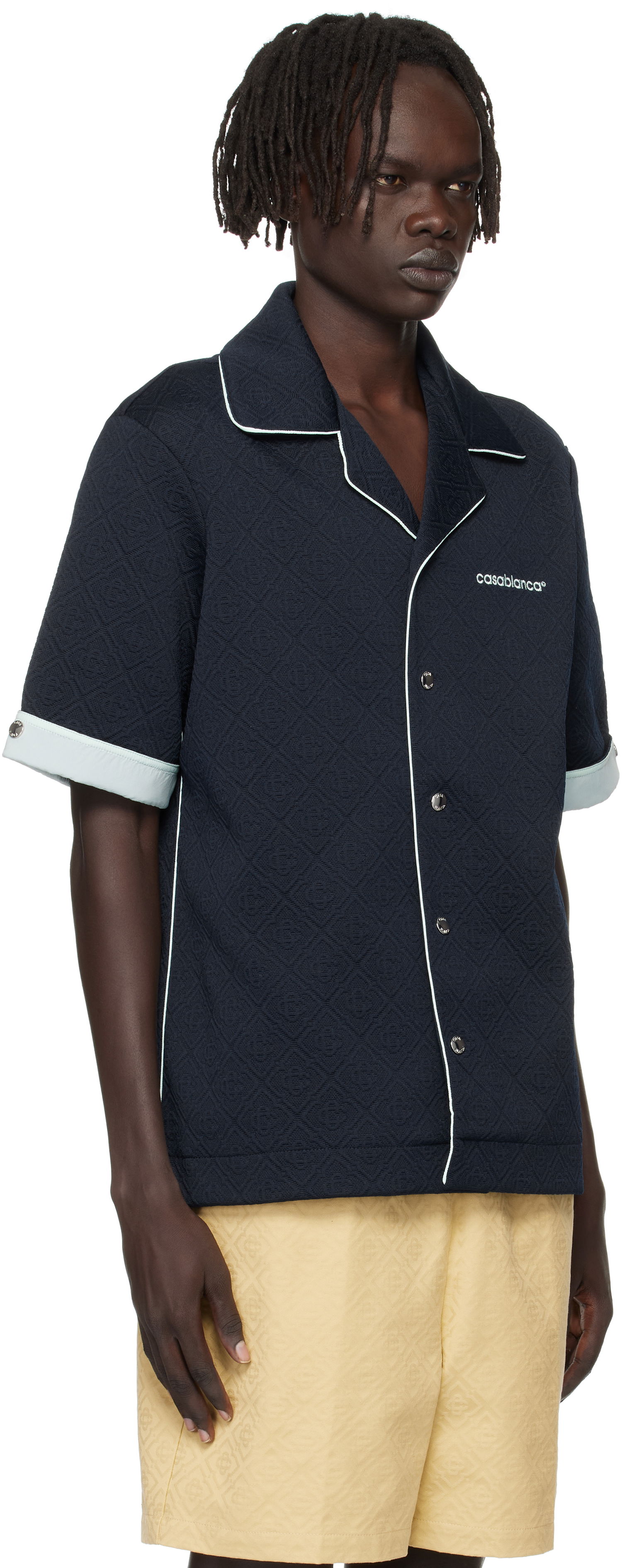 Риза Casablanca Casablanca Jacquard Short Sleeve Shirt Тъмно синьо | MPF25-SH-190-01, 1