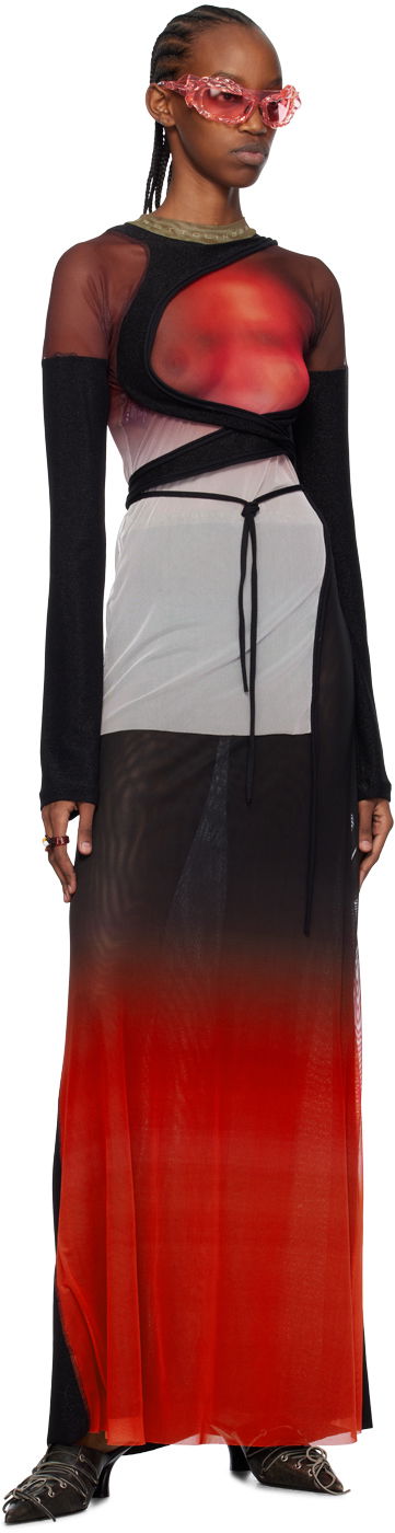 Пола Ottolinger Ottolinger Semi-Sheer Maxi Skirt Червено | 103202, 3