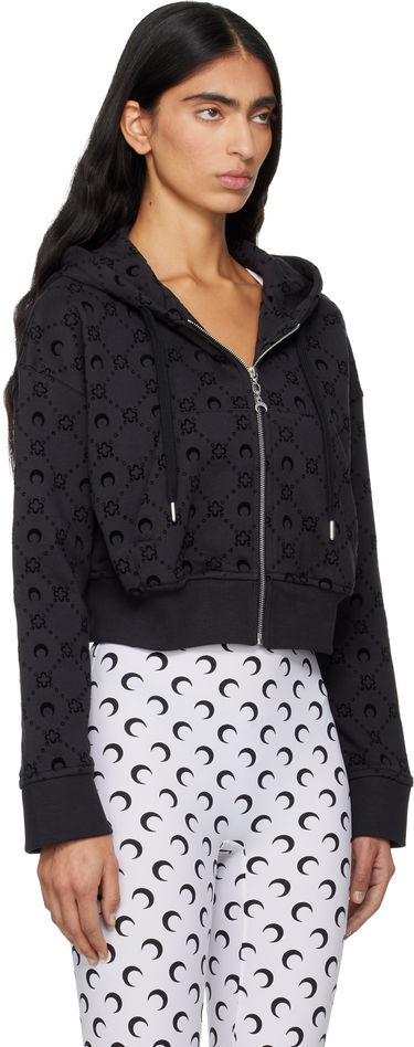 Суитчър Marine Serre Marine Serre Moonogram Flocked Fleece Cropped Zipped Hoodie Черно | WST019ACJER0089, 1