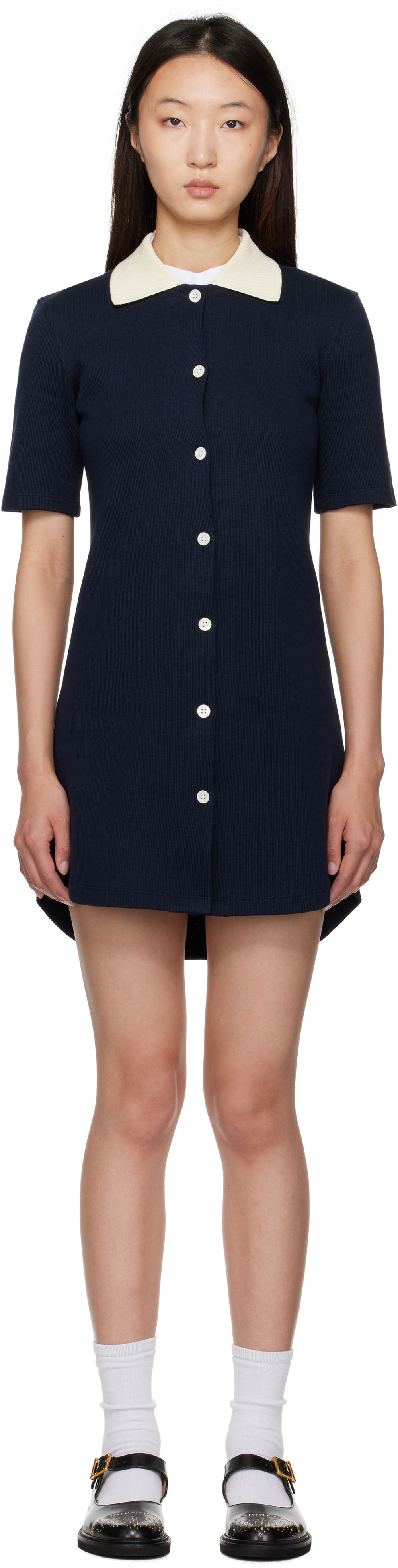 Pокля Thom Browne Thom Browne Double Face Knit Polo Minidress Тъмно синьо | FJD129A-J0223, 0