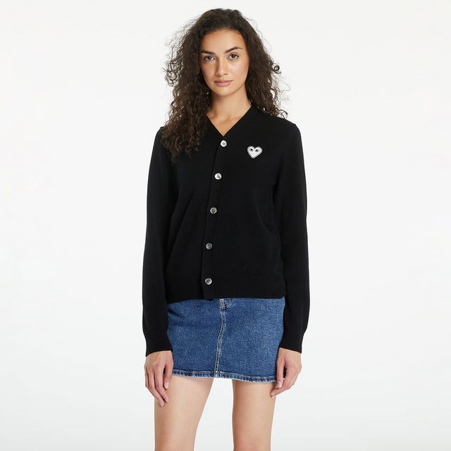 PLAY V-Neck Emblem Knit Cardigan UNISEX Black