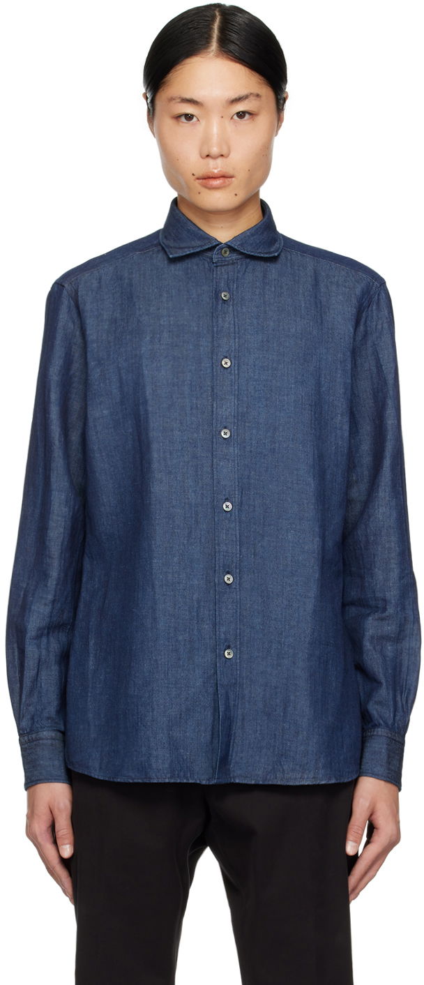 Риза ZEGNA Buttoned Denim Shirt Тъмно синьо | UDX12A7-SRF6