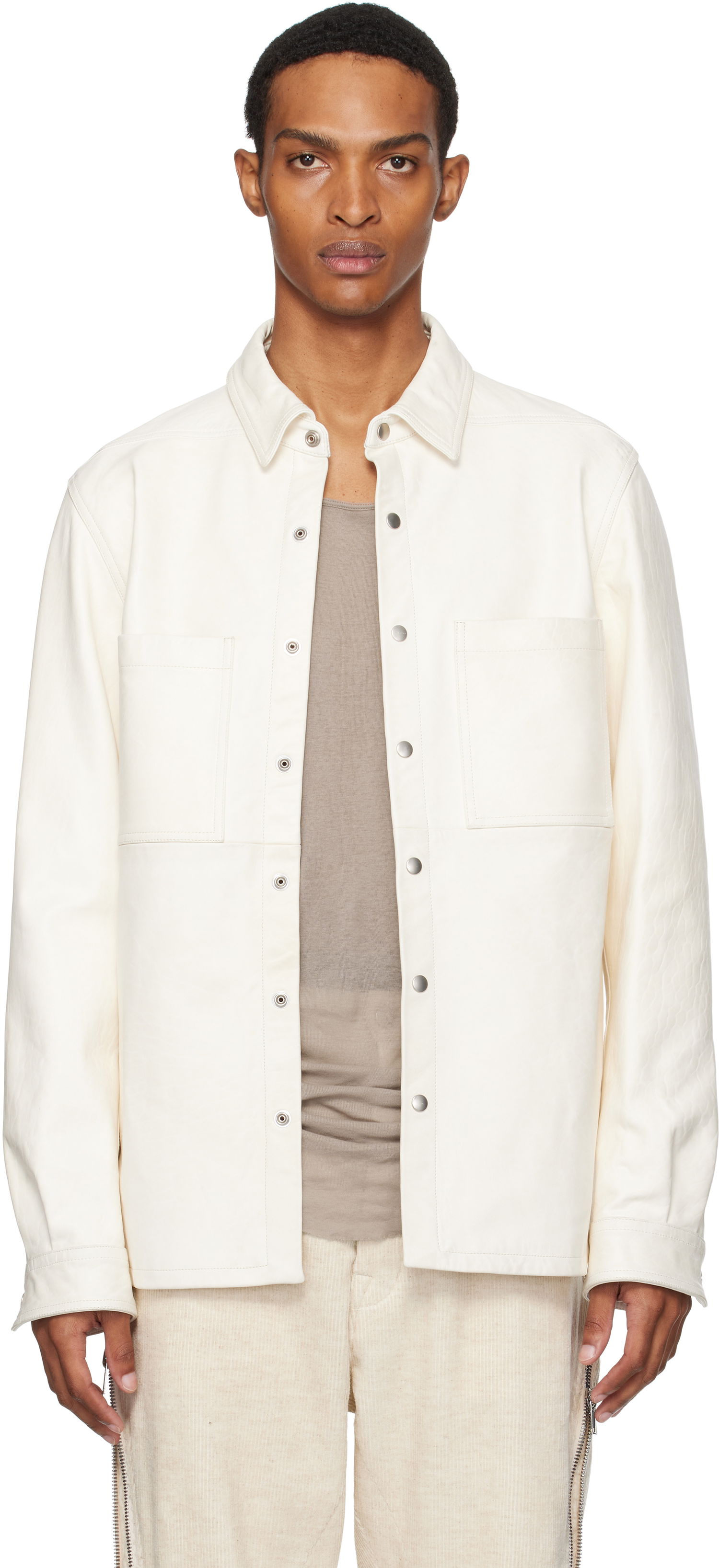 Яке Rick Owens Rick Owens Concordians Leather Overshirt Бяло | RU02E1744 LBH, 0