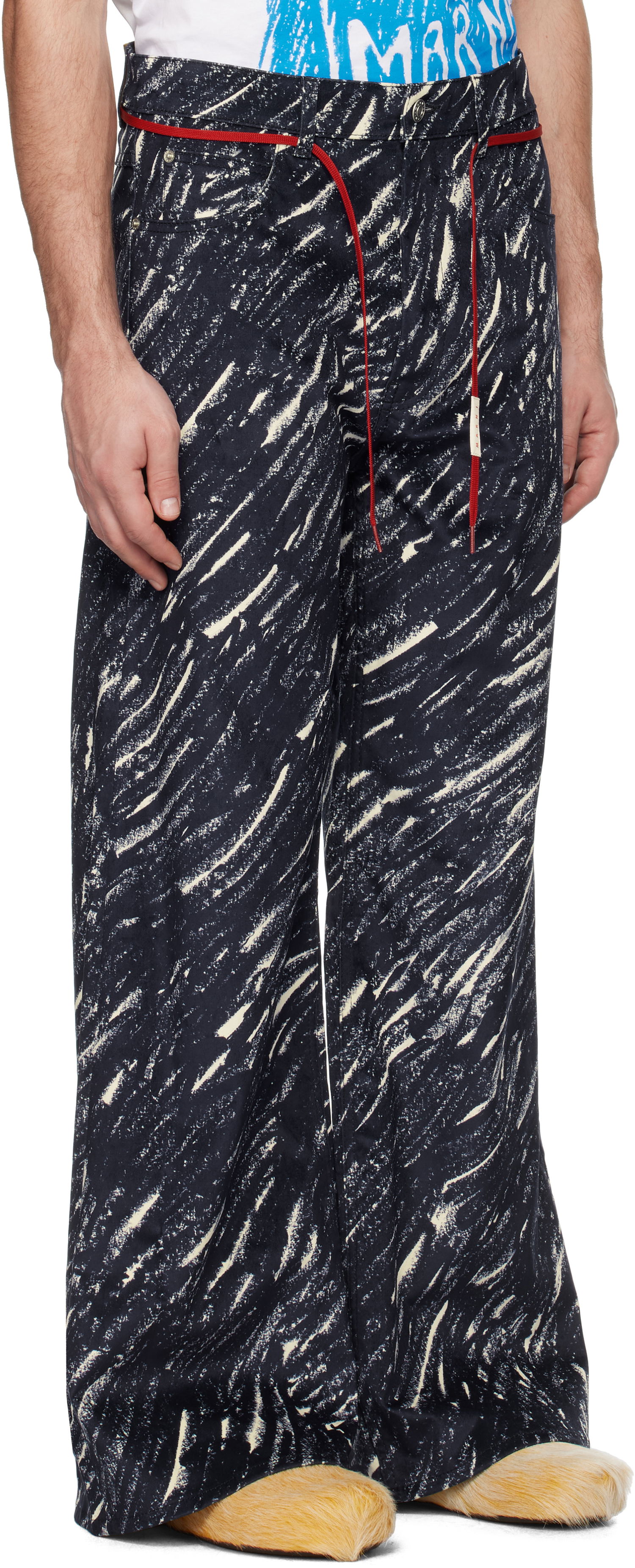 Панталони Marni Marni Flocked Denim Flared Jeans Тъмно синьо | PUJU0019A0 UTC432, 1