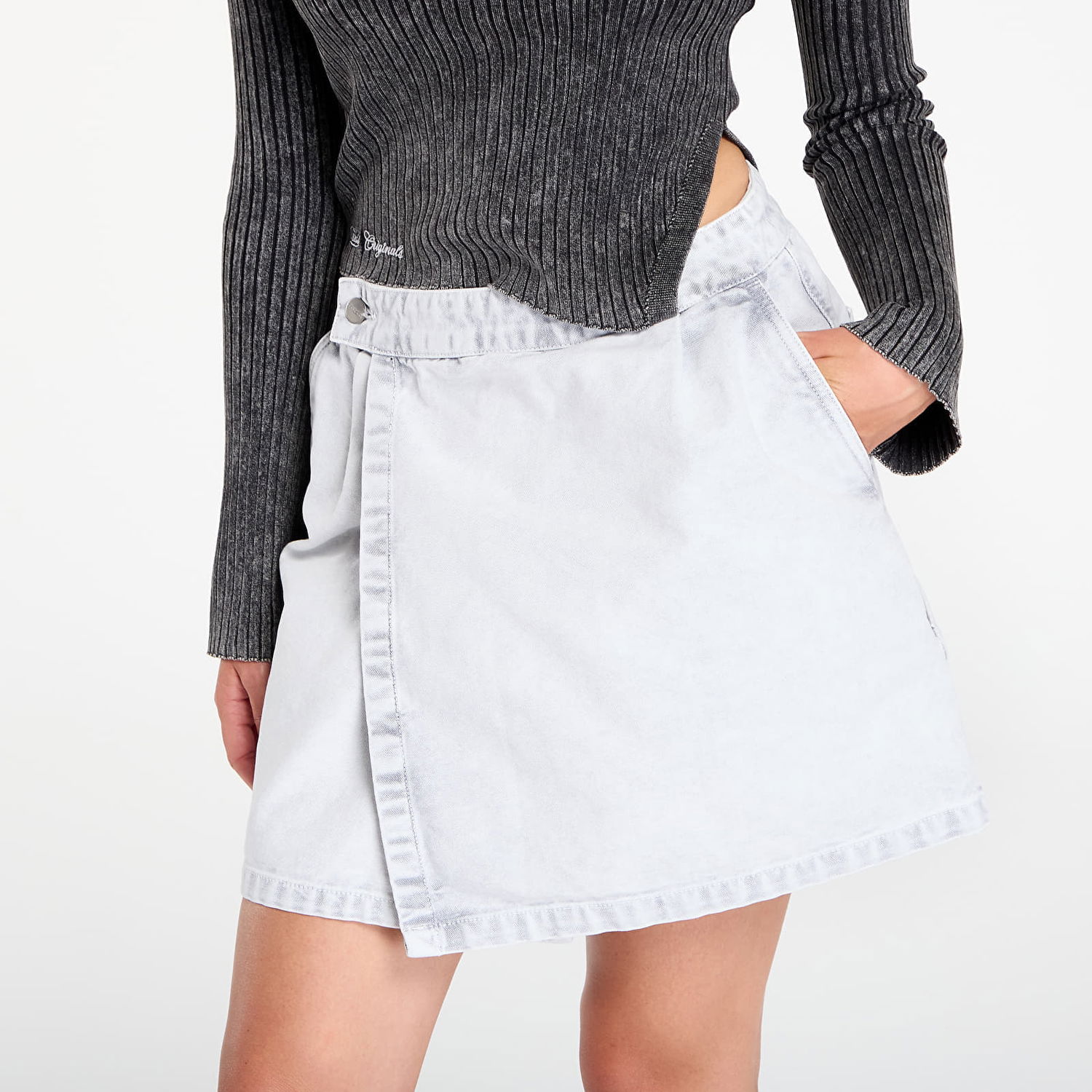 Пола Carhartt WIP Carhartt WIP Women's Emery Wrap Denim Mini Skirt Бяло | I035575.895F, 1