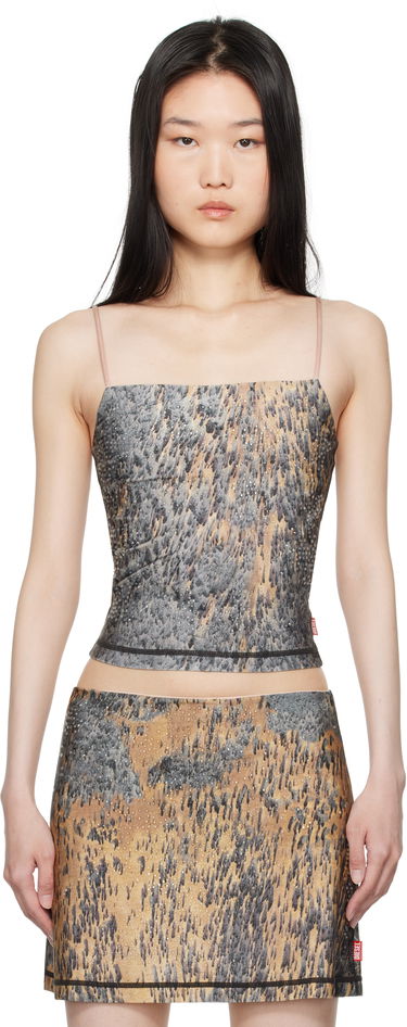 Съкратен топ Diesel Printed Rhinestone Tank Top Кафяво | A14459 0KMAQ, 0