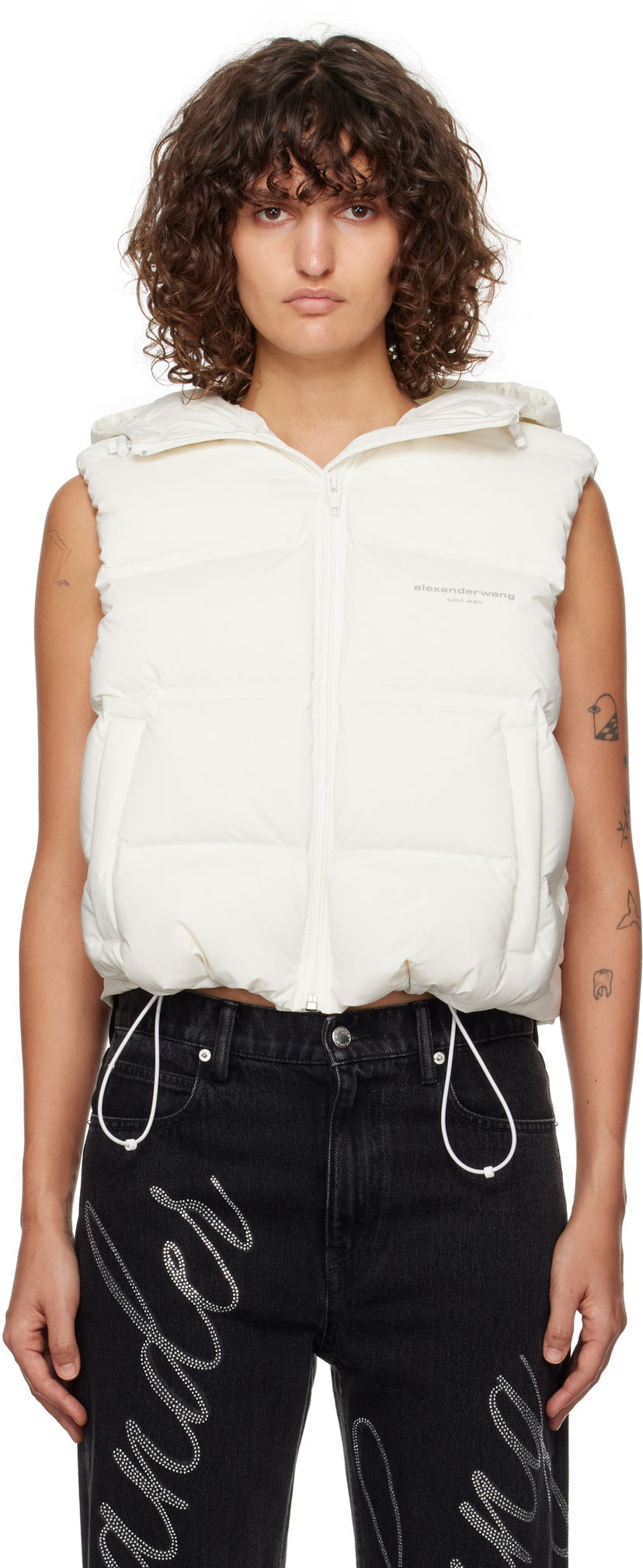 Жилетка Alexander Wang Cropped Hooded Vest Бяло | 1WC4242639