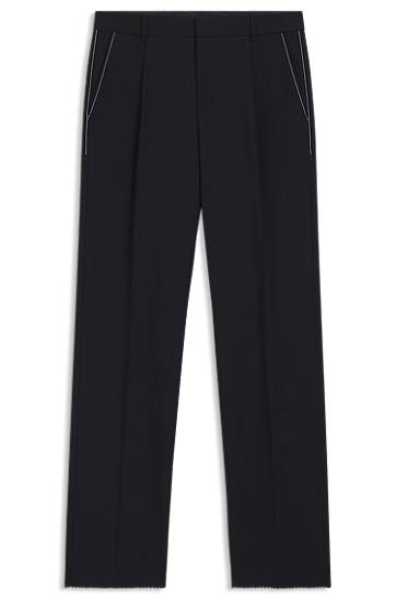 Панталони BOSS Relaxed-Fit Virgin Wool Trousers Тъмно синьо | 50545809, 0