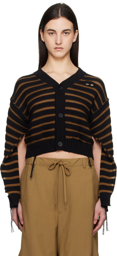 Пуловер Maison Margiela MM6 Maison Margiela Striped Distressed V-Neck Cardigan Черно | S52HP0025 M13080, 0