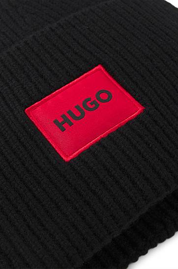 Шапка BOSS HUGO Wool-Blend Beanie with Logo Patch Черно | 50502579, 1