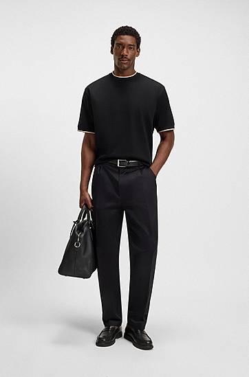 Тениска BOSS Cotton T-Shirt with Striped Cuffs Черно | 50548012, 1