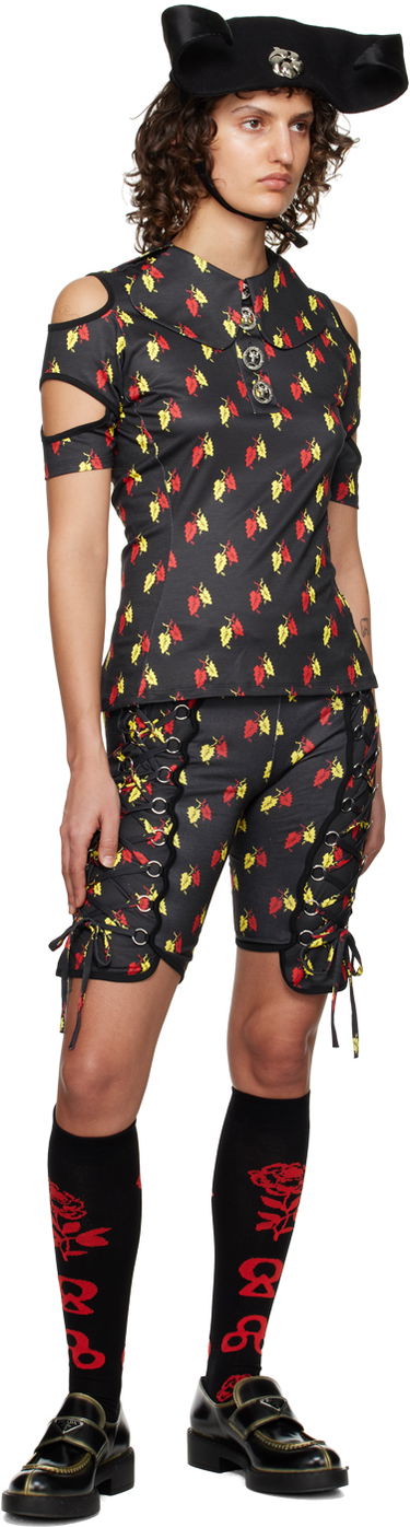 Поло тениска Chopova Lowena Leaf Print Cut-Out Polo Черно | 2162, 3