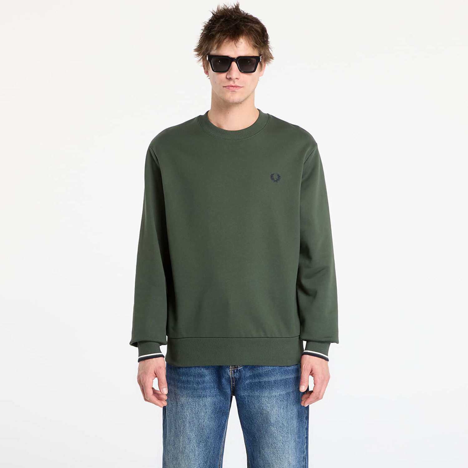 Суитчър Fred Perry Crew Neck Sweatshirt with Striped Cuffs Зелено | M7535 53A, 0