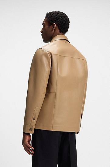 Яке BOSS Shirt-style leather jacket with flap pockets Бежово | 50543222, 1