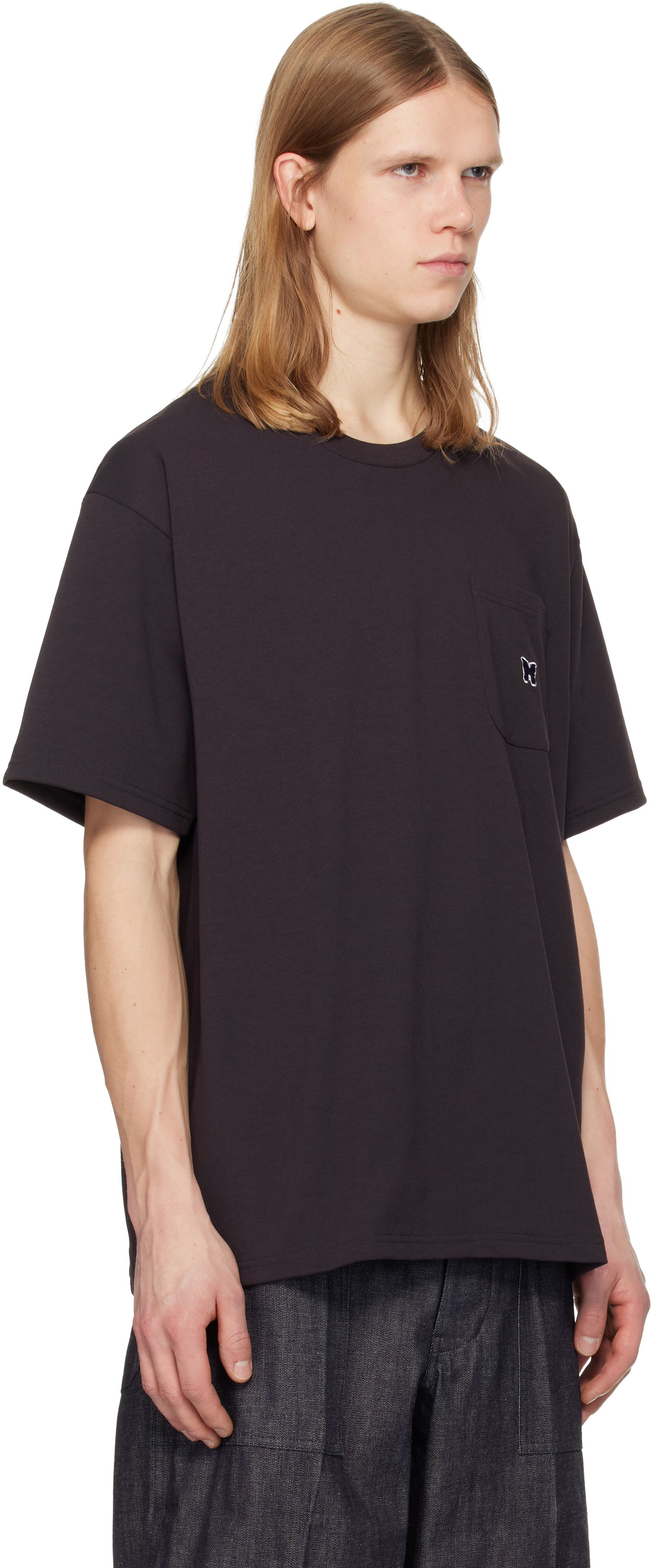 Тениска Needles Short Sleeve Crew Neck Pocket T-shirt with Embroidered Butterfly Черно | QV362, 1