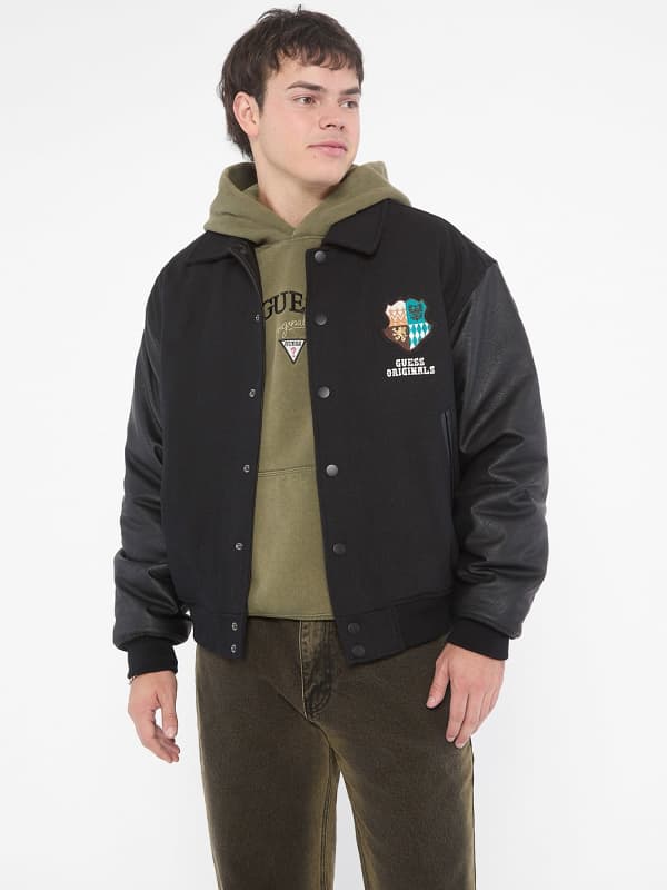 Яке бомбър GUESS Melton Letterman Jacket Черно | M4BL50WEI00, 0