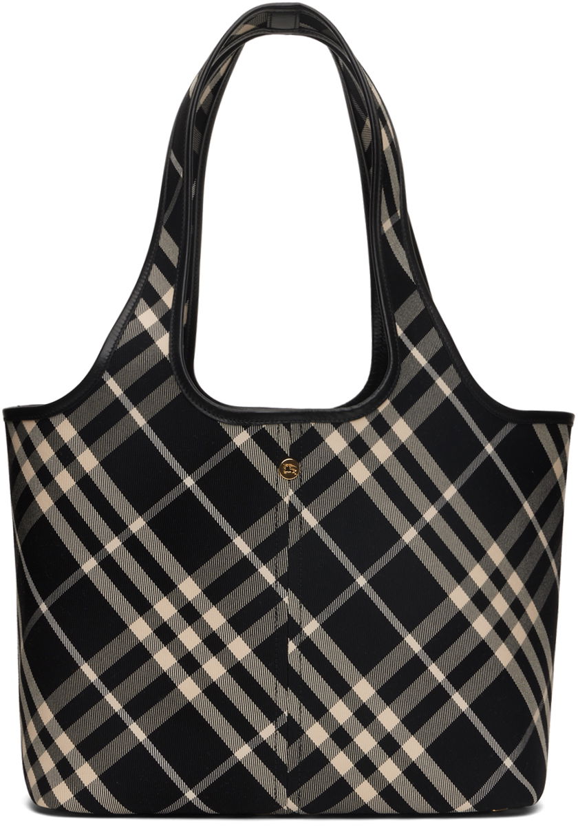 Голяма пазарска чанта Burberry Check Tote Bag Черно | 8094686, 0