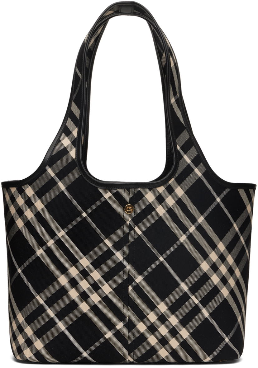 Голяма пазарска чанта Burberry Check Tote Bag Черно | 8094686