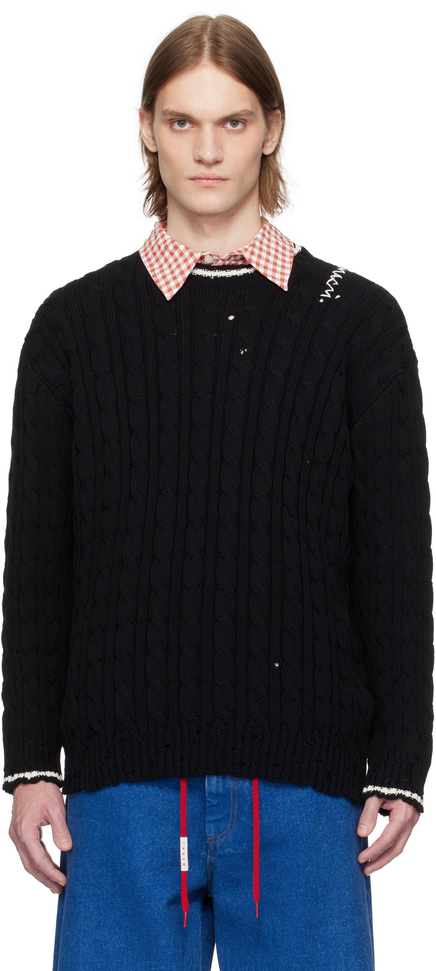 Пуловер Marni Marni Dishevelled Cable Knit Sweater Черно | POMG0071EQ UFC656, 0