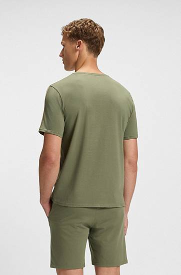 Тениска BOSS BOSS Stretch-Cotton T-Shirt with Tape Trims Зелено | 50545930, 1