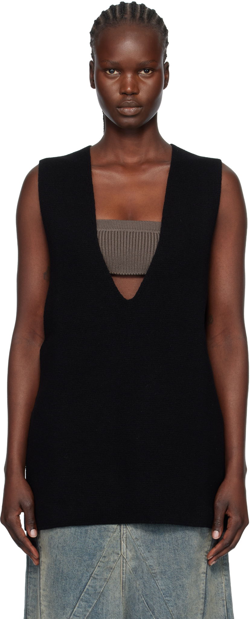 Потник Rick Owens Concordians Deep V-Neck Knit Tank Top with Ribbed Bandeau Черно | RP02E4658 CHWSR