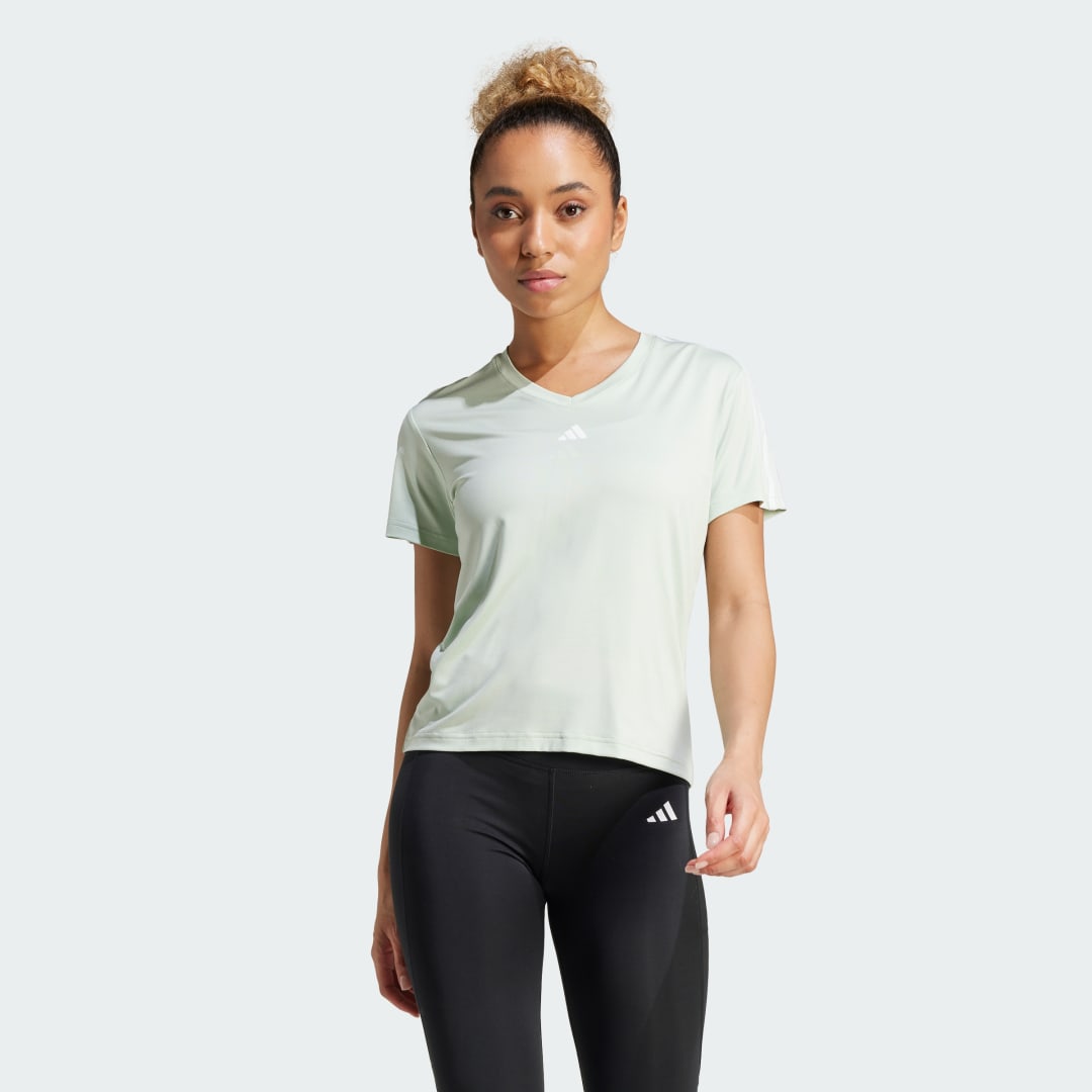 Тениска adidas Performance AEROREADY Designed 2 Move 3-Stripes Sport V-Neck Tee Зелено | JC6709, 0