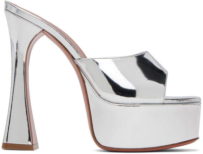 Грижа за обувките Amina Muaddi Amina Muaddi Dalida Heeled Platform Sandals Металик | DALIDA SANDAL PLATEAU MIRROR
