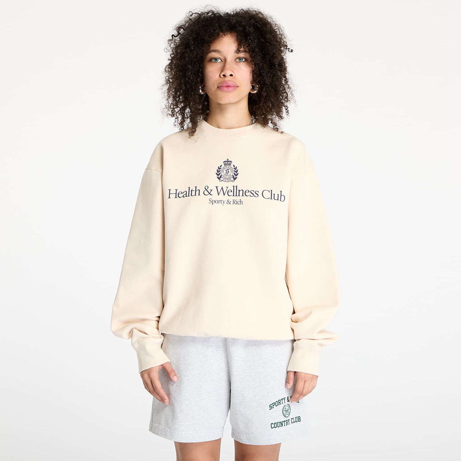 Пуловер Sporty & Rich Sporty & Rich H&W Crest Crewneck Sweatshirt Бежово | ST071606241CR01, 0