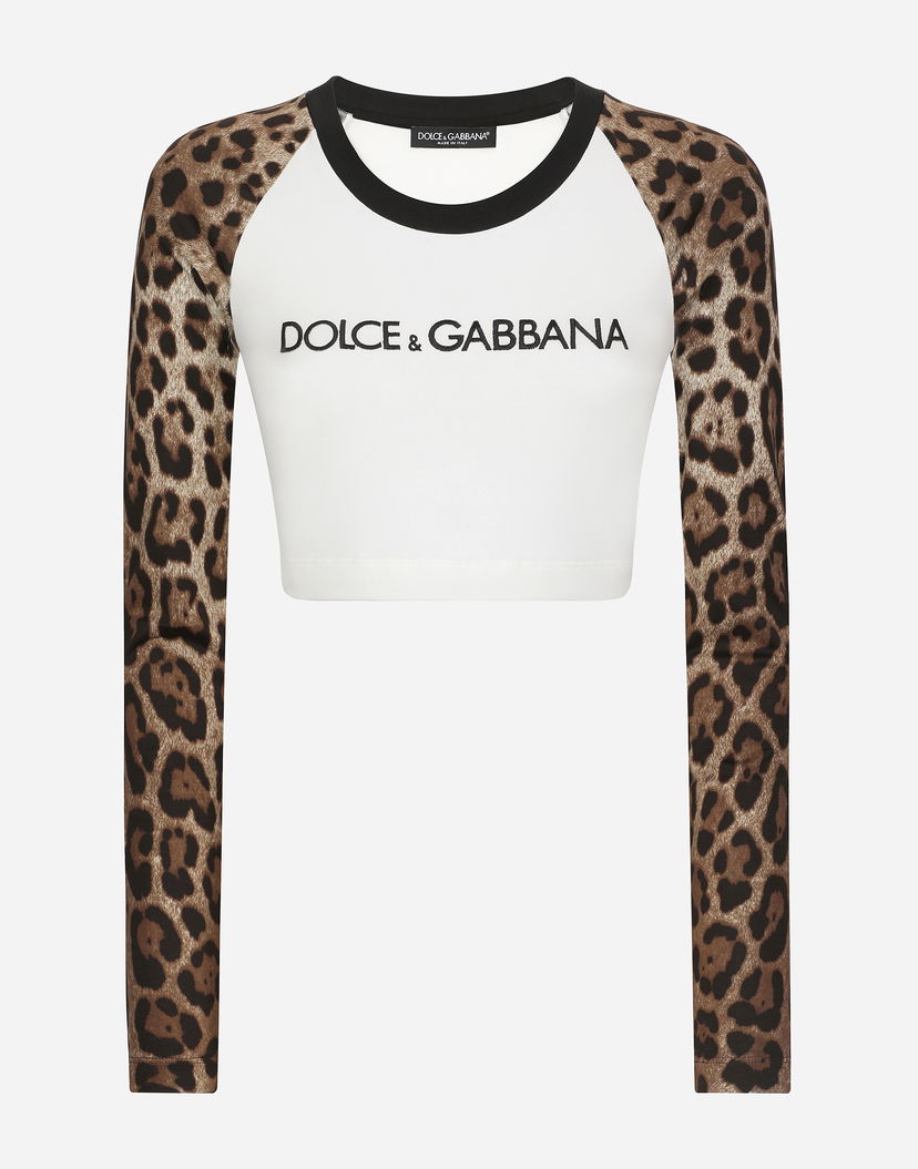 Съкратен топ Dolce & Gabbana Long-sleeved T-shirt With Logo Бяло | F8U47ZGDBZVW0111