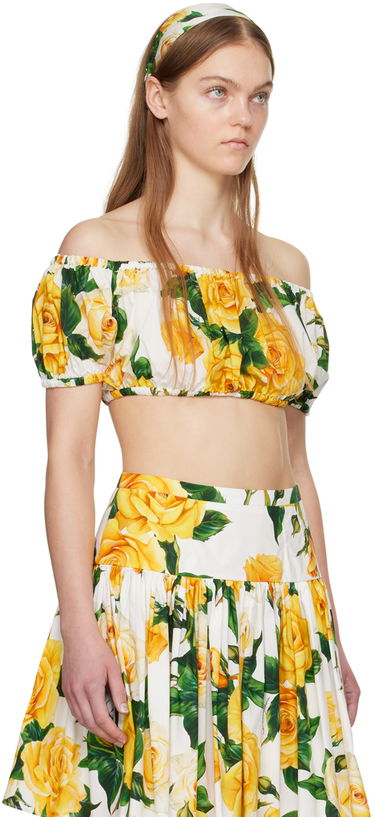 Съкратен топ Dolce & Gabbana Dolce&Gabbana Floral Off-The-Shoulder Crop Top Бяло | F755RT HS5NK, 1